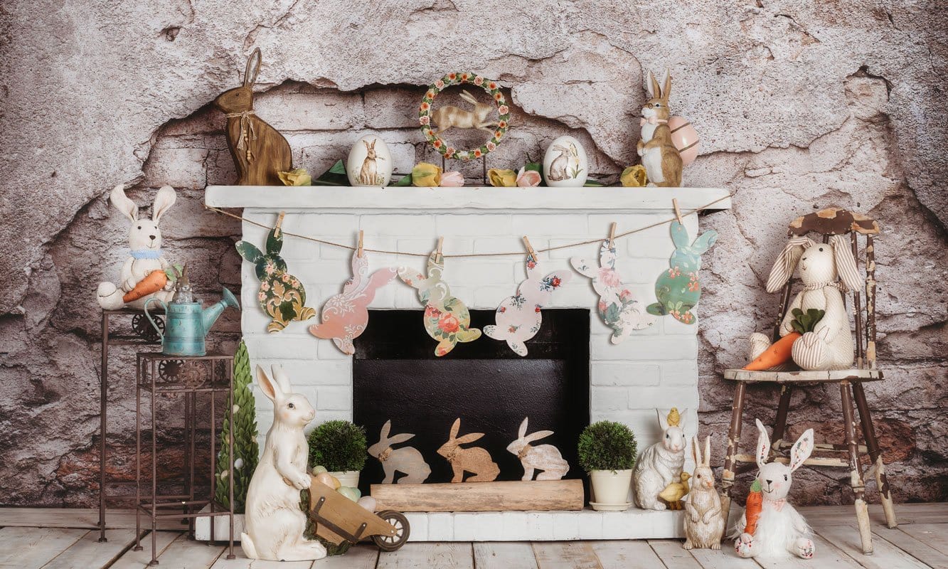 Kate Easter/spring Bunnies Carrots Fireplace Designed by Rose Abbas - Kate Backdrop