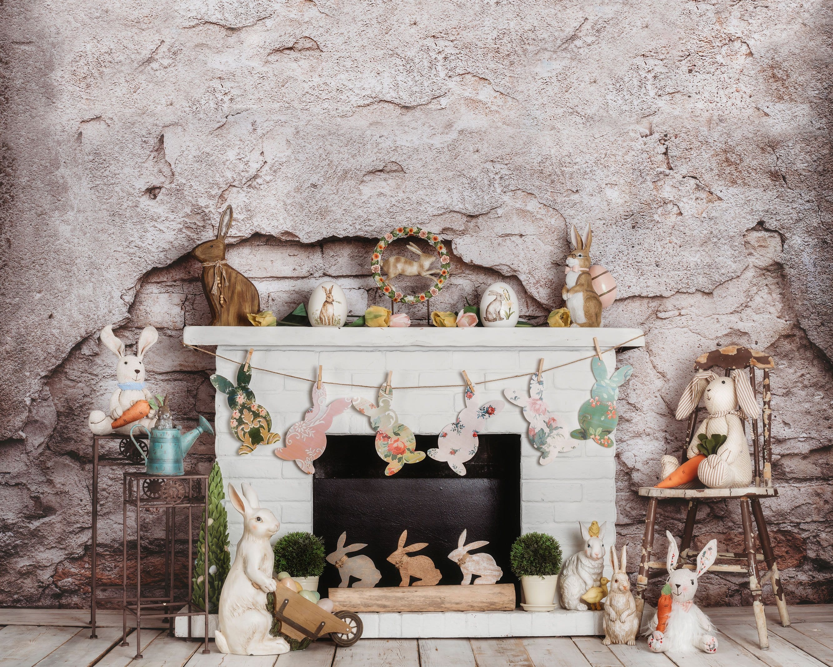 Kate Easter/spring Bunnies Carrots Fireplace Designed by Rose Abbas - Kate Backdrop