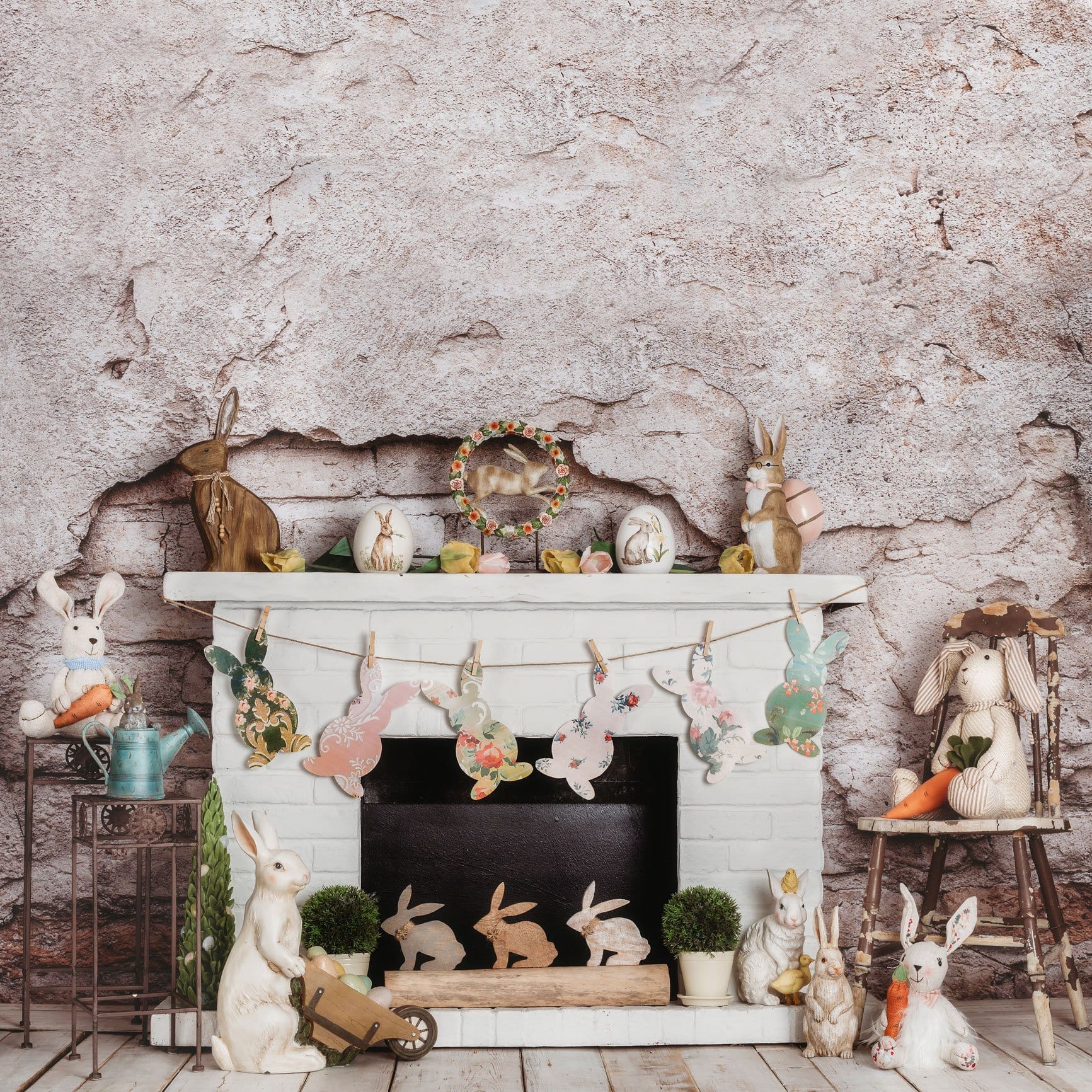 Kate Easter/spring Bunnies Carrots Fireplace Designed by Rose Abbas - Kate Backdrop