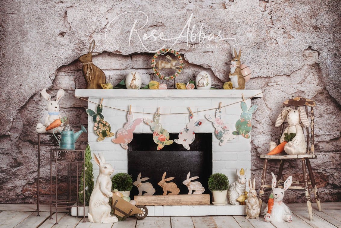 Kate Easter/spring Bunnies Carrots Fireplace Designed by Rose Abbas - Kate Backdrop