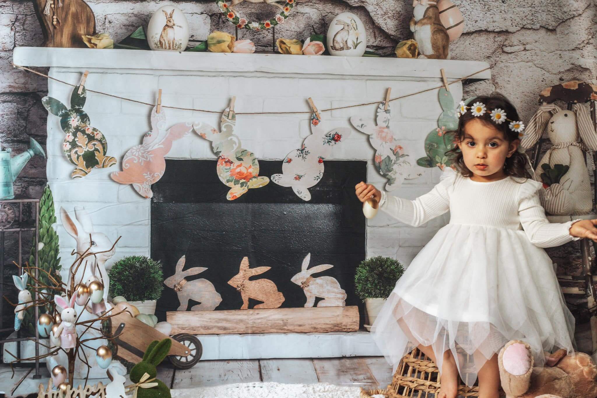 Kate Easter/spring Bunnies Carrots Fireplace Designed by Rose Abbas - Kate Backdrop