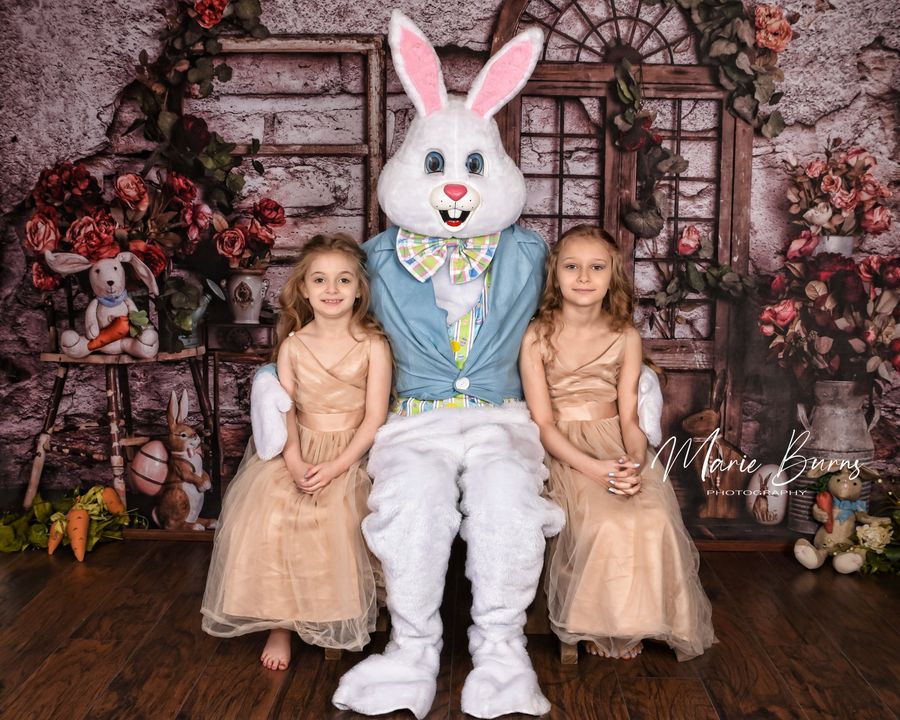 Kate Spring Easter Bunny Red Flowers Backdrop Designed by Rose Abbas - Kate Backdrop