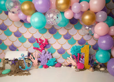 Kate Mermaid 1's Birthday Balloons Backdrop for Photography