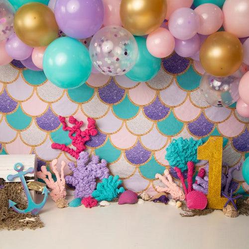 Kate Mermaid 1's Birthday Balloons Backdrop for Photography