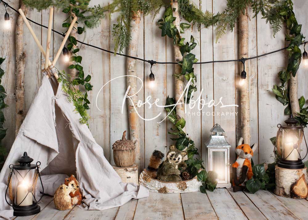 Kate Woodland Children Cake Smash Backdrop Tent Raccoon Designed By Rose Abbas - Kate Backdrop