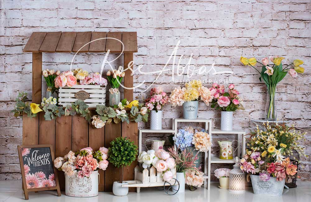 Kate Flower Market Brick Wall Spring Mother's Day Backdrop Designed By Rose Abbas - Kate Backdrop