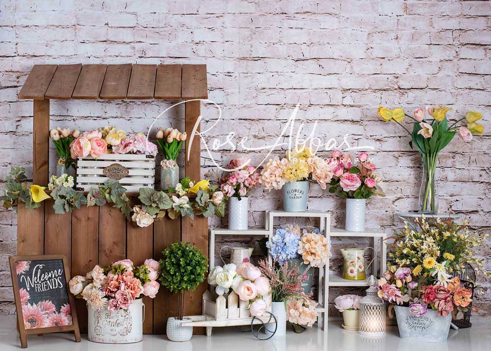 Kate Flower Market Brick Wall Spring Mother's Day Backdrop Designed By Rose Abbas - Kate Backdrop