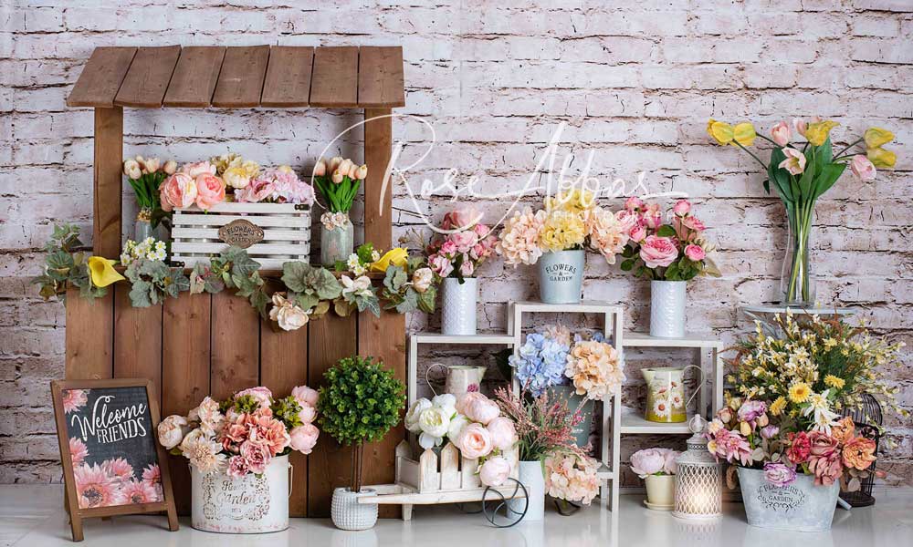 Kate Flower Market Brick Wall Spring Mother's Day Backdrop Designed By Rose Abbas - Kate Backdrop