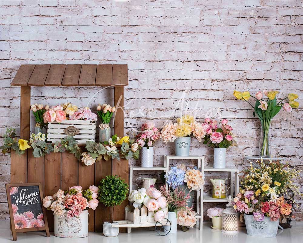 Kate Flower Market Brick Wall Spring Mother's Day Backdrop Designed By Rose Abbas - Kate Backdrop