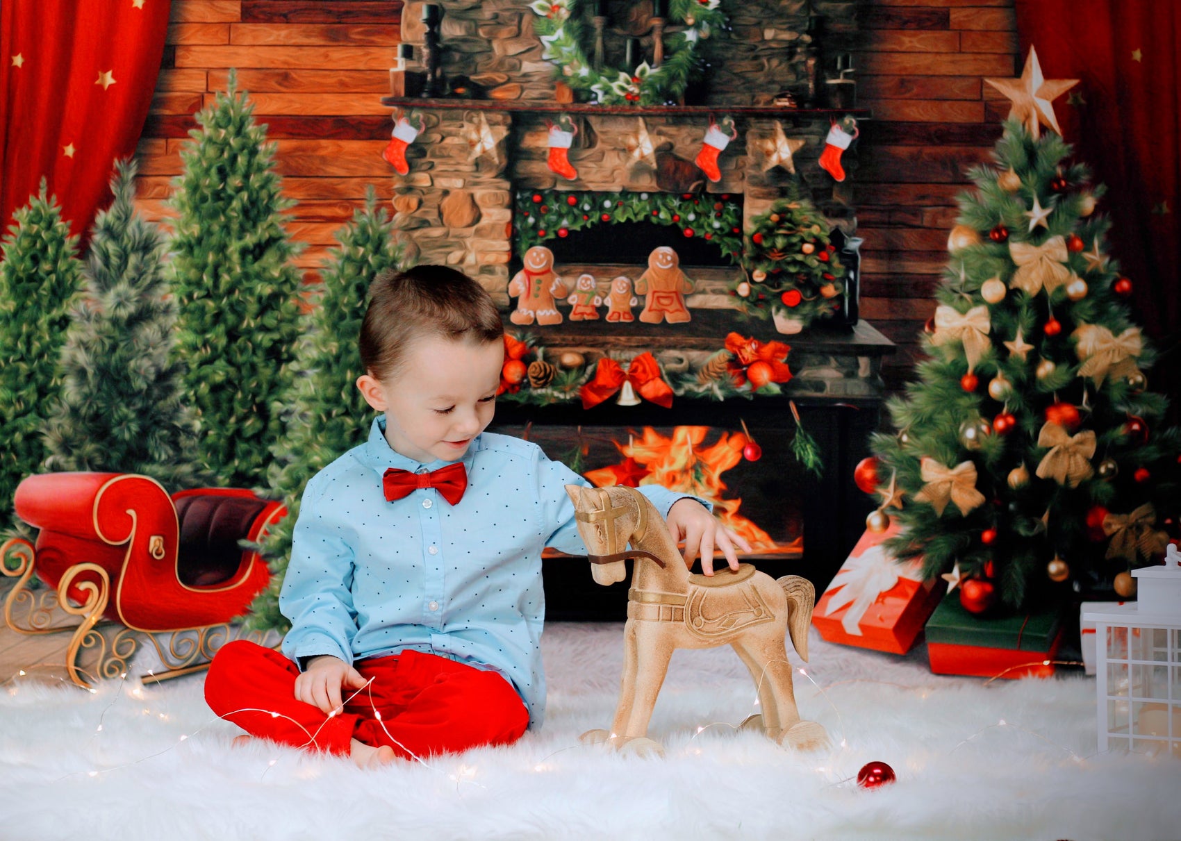 Kate Christmas Tree Fireplace Backdrop For Photography