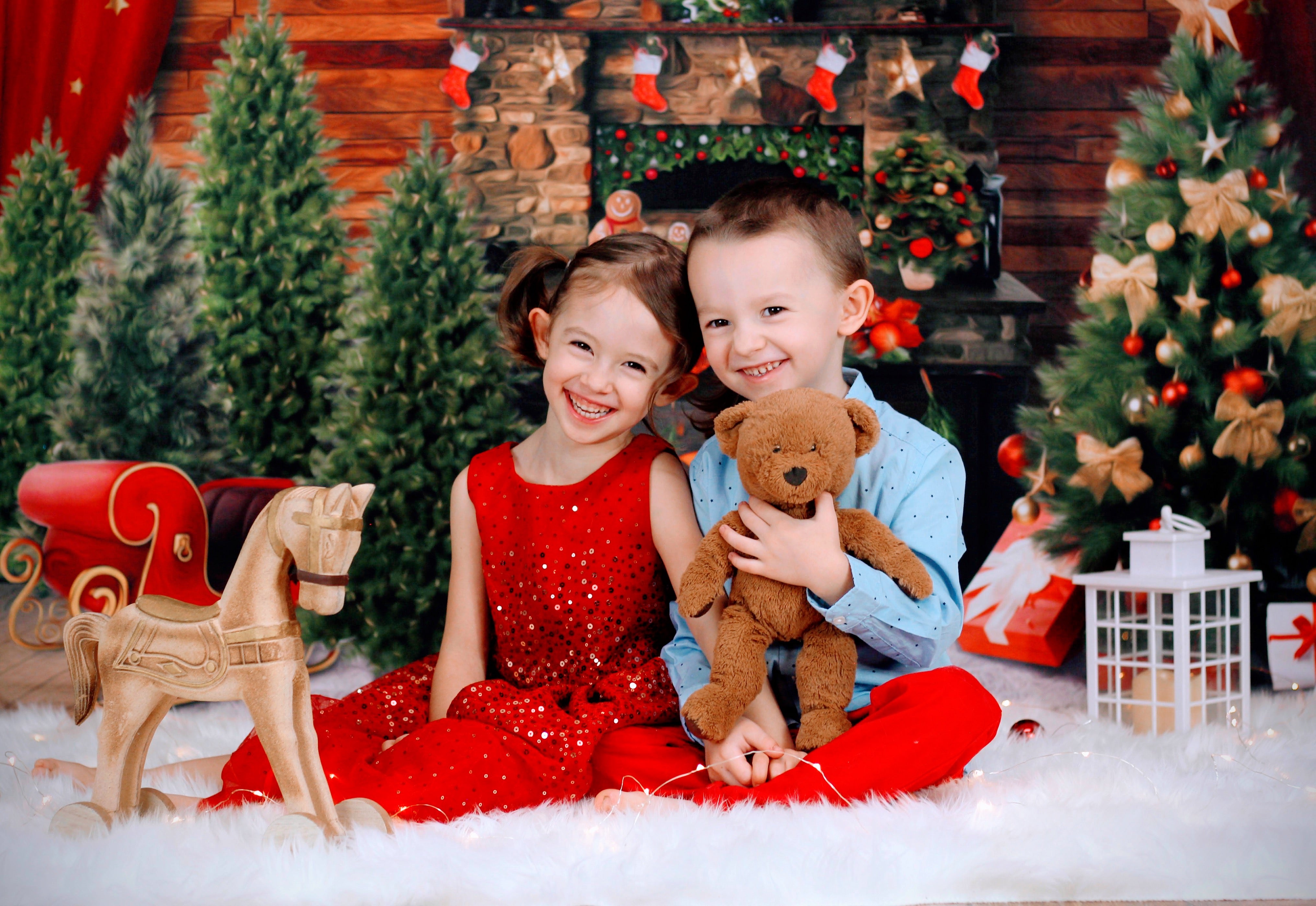 Kate Christmas Tree Fireplace Backdrop for Photography - Kate Backdrop