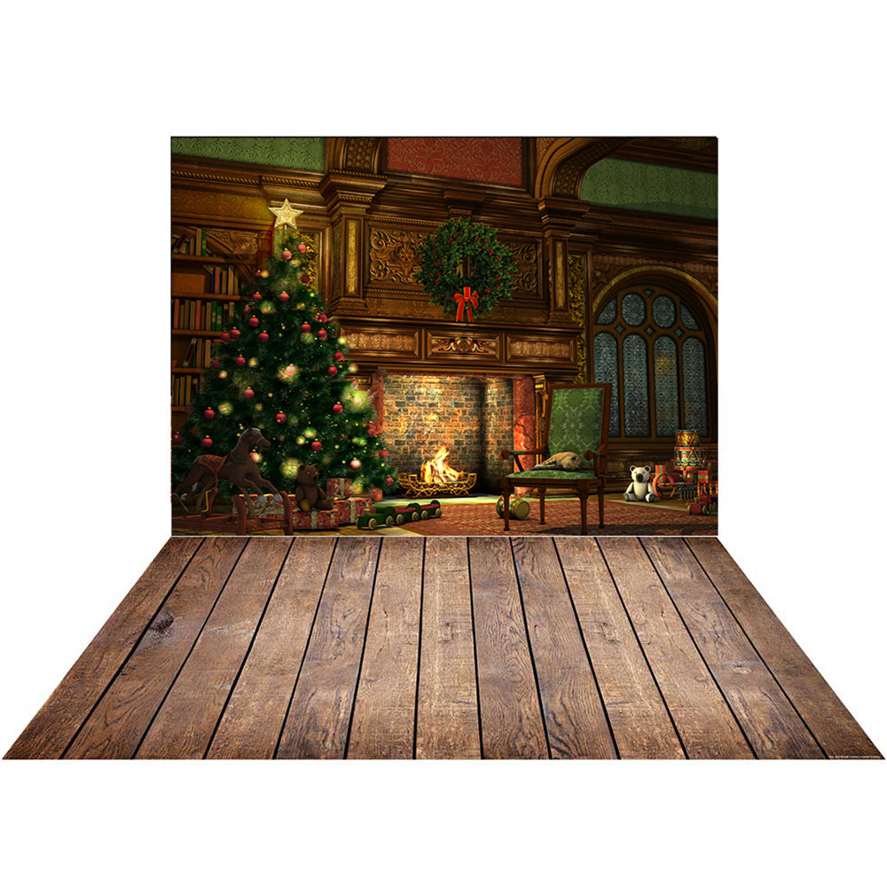 Kate Christmas Tree And Fireplace Decorations+Dark Brown Wood Rubber