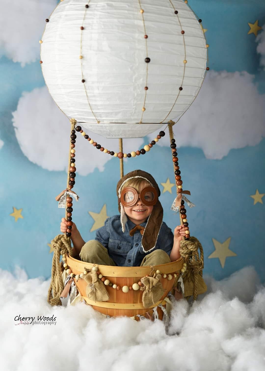 Kate Blue Cotton Candy Cloud with Stars Backdrop Designed By Rose Abbas - Kate Backdrop