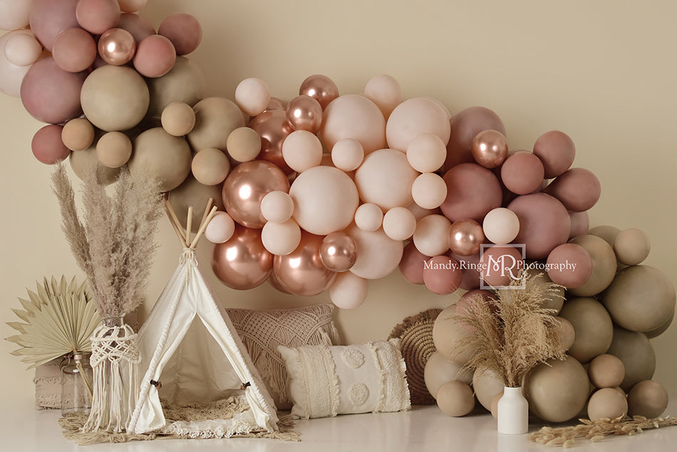 Boho Ballonnen Tent Lente Achtergrond Ontworpen door Mandy Ringe Fotografie