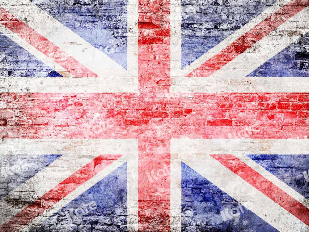 Sfondo con bandiera britannica su parete in mattoni progettato da Chain Photography