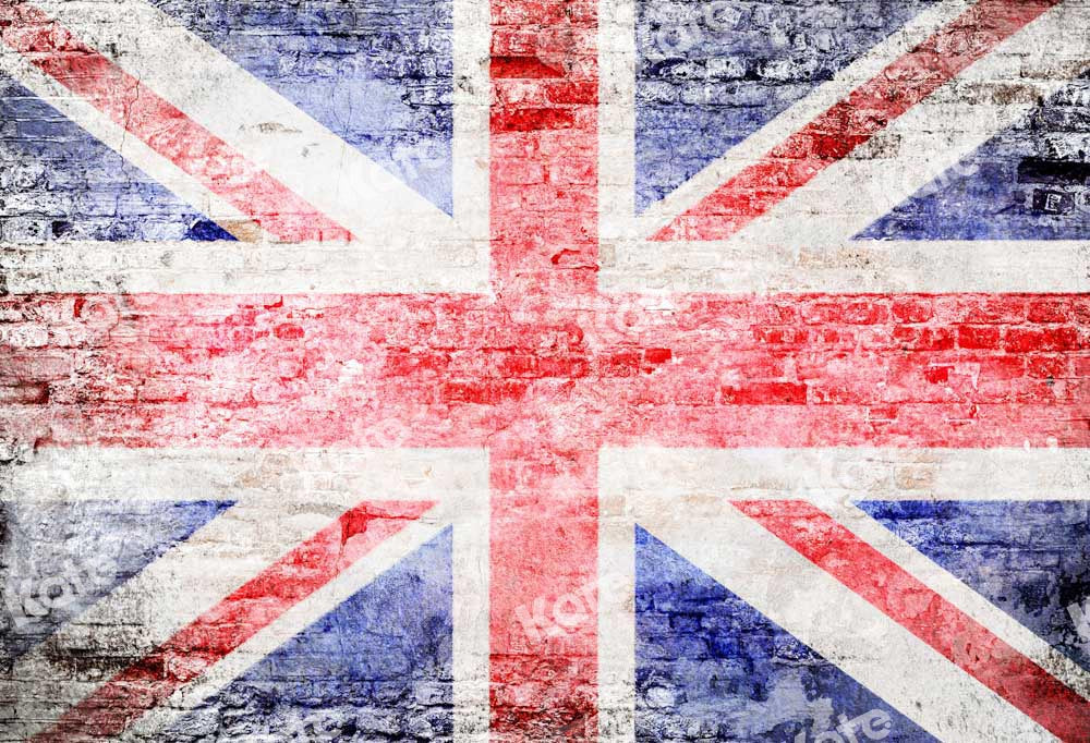 Sfondo con bandiera britannica su parete in mattoni progettato da Chain Photography