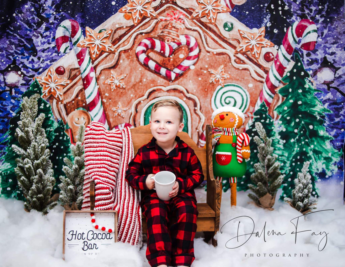 Kate Christmas Backdrop Outside Gingerbread House for Photography