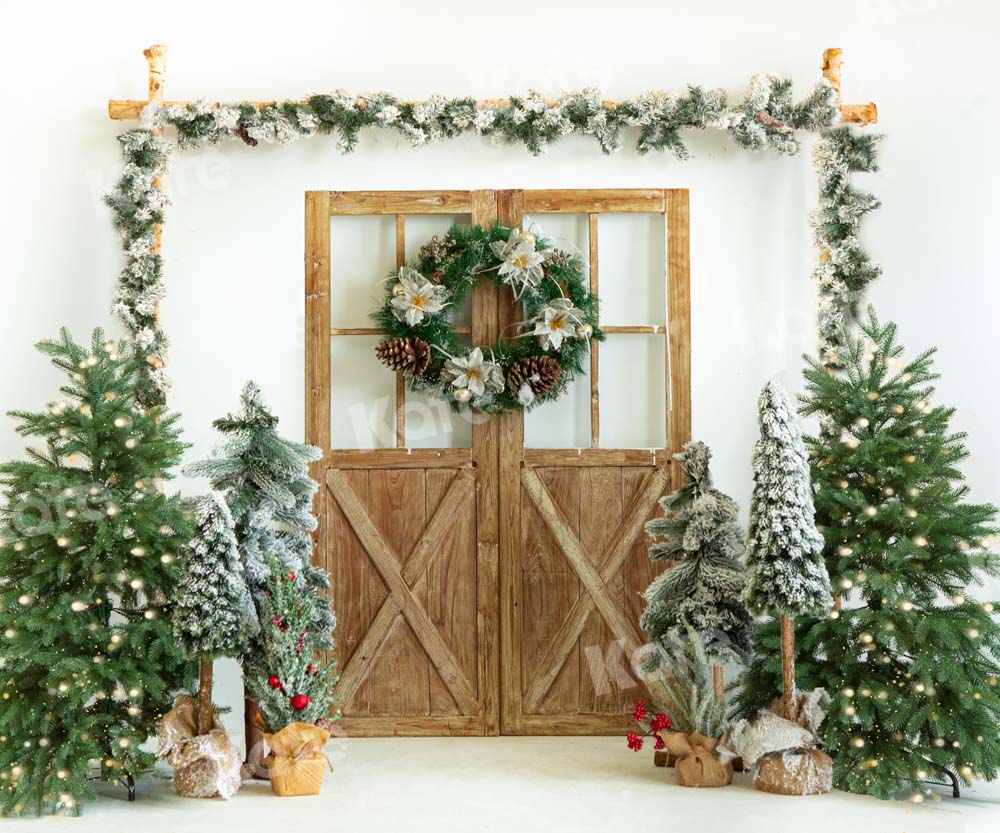 Kate Christmas Tree Backdrop Barn Door Wood Designed by Emetselch - Kate Backdrop