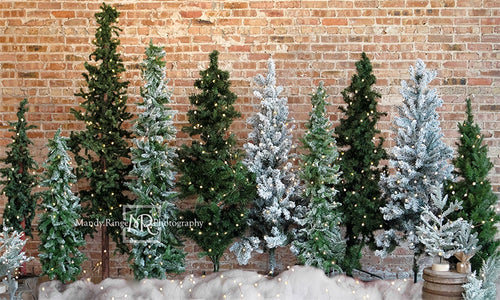 Kate Christmas Trees Backdrop Brick for Photography
