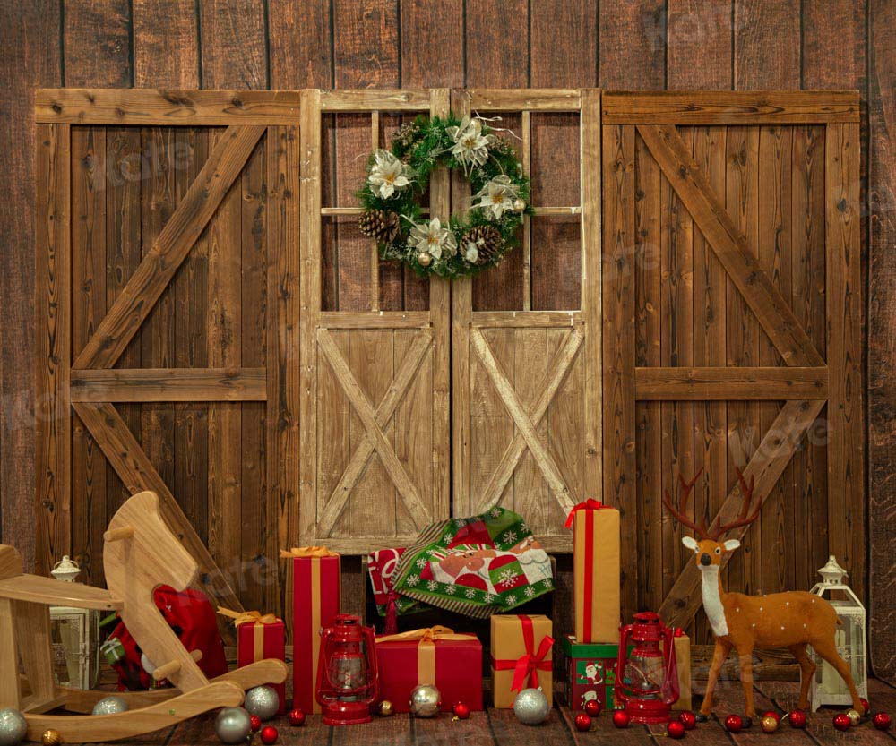 Kate Christmas Wooden Door Backdrop Gift Elk Designed by Emetselch - Kate Backdrop