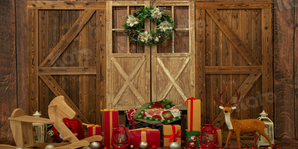 Kate Christmas Wooden Door Backdrop Gift Elk Designed by Emetselch - Kate Backdrop