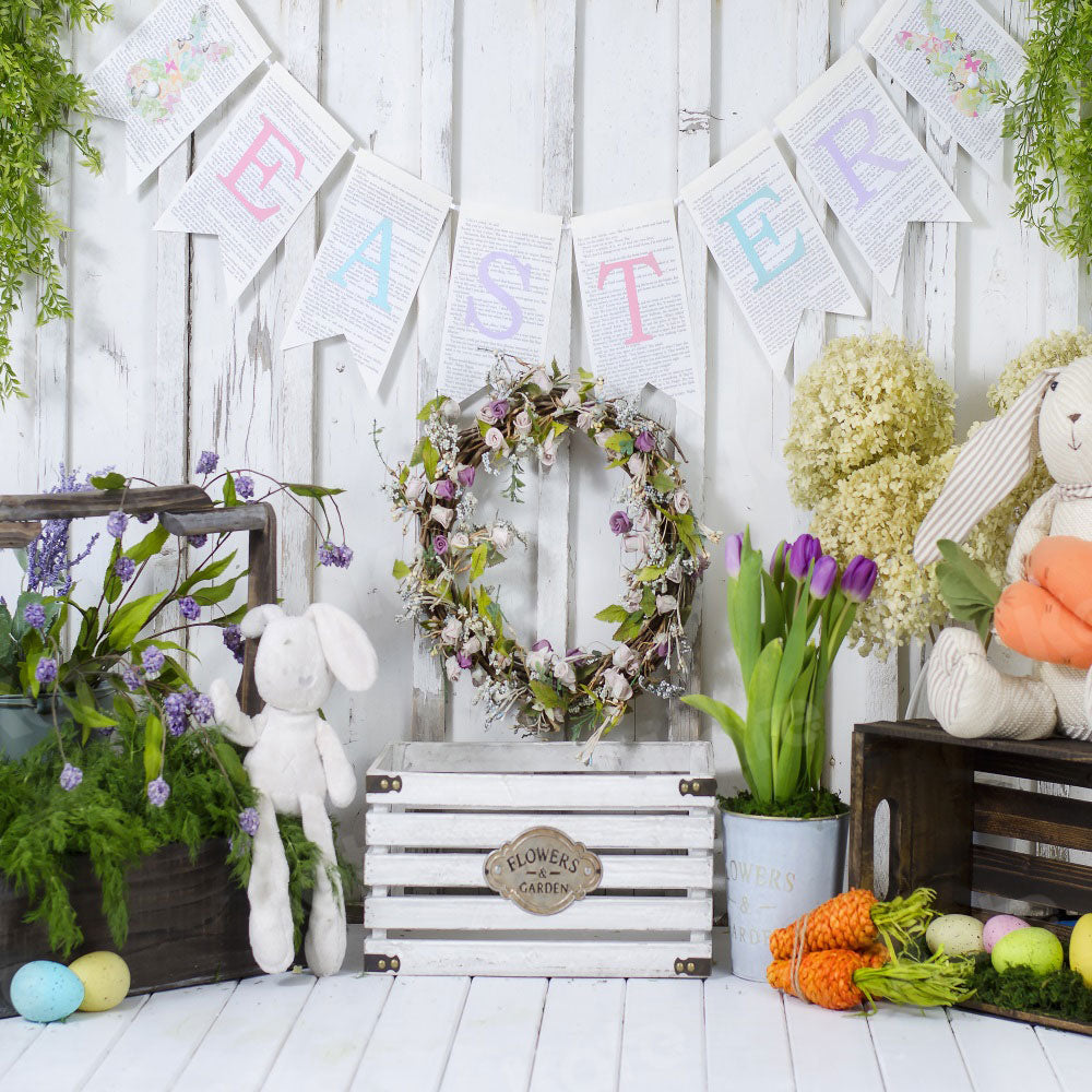 Kate Easter with Carrots and Rabbits Backdrop Designed By Rose Abbas - Kate Backdrop