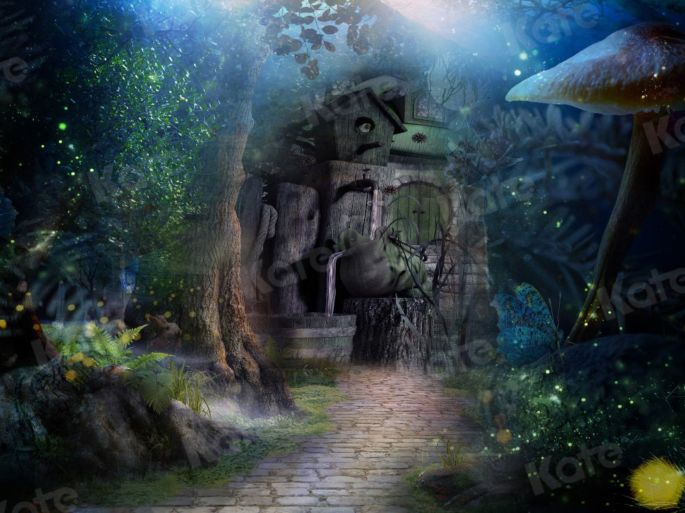 Fantasy Forest Cabin Backdrop Mushroom per Fotografia