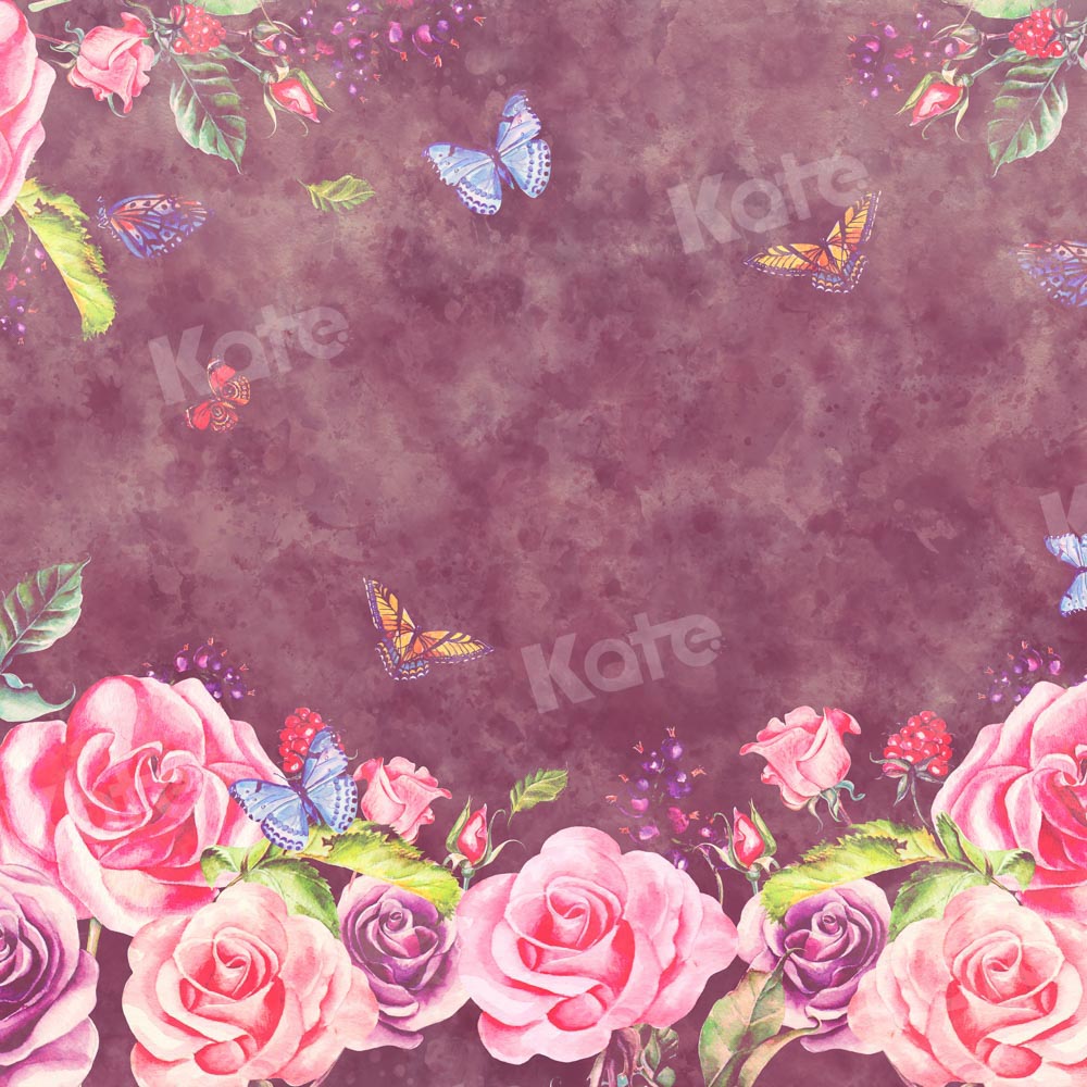 Kate Flowers Butterflies Backdrop Abstract Texture Designed by Chain Photography