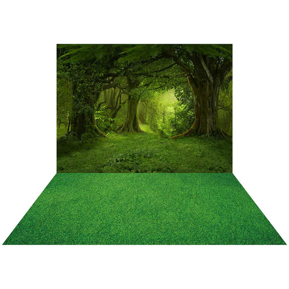 Kate Green Forest Fantastic Foggy Studio Backdrop+Green Grassland Rubber Floor Mat - Kate Backdrop