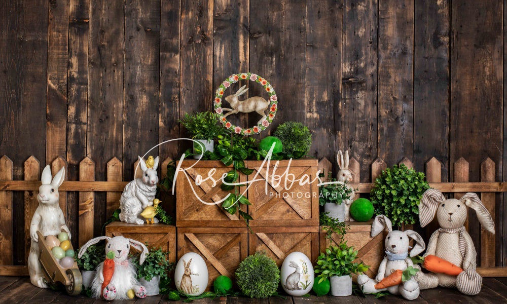 Kate Spring/Easter Backdrop Dark Wood Cake Smash for Photography Designed By Rose Abbas