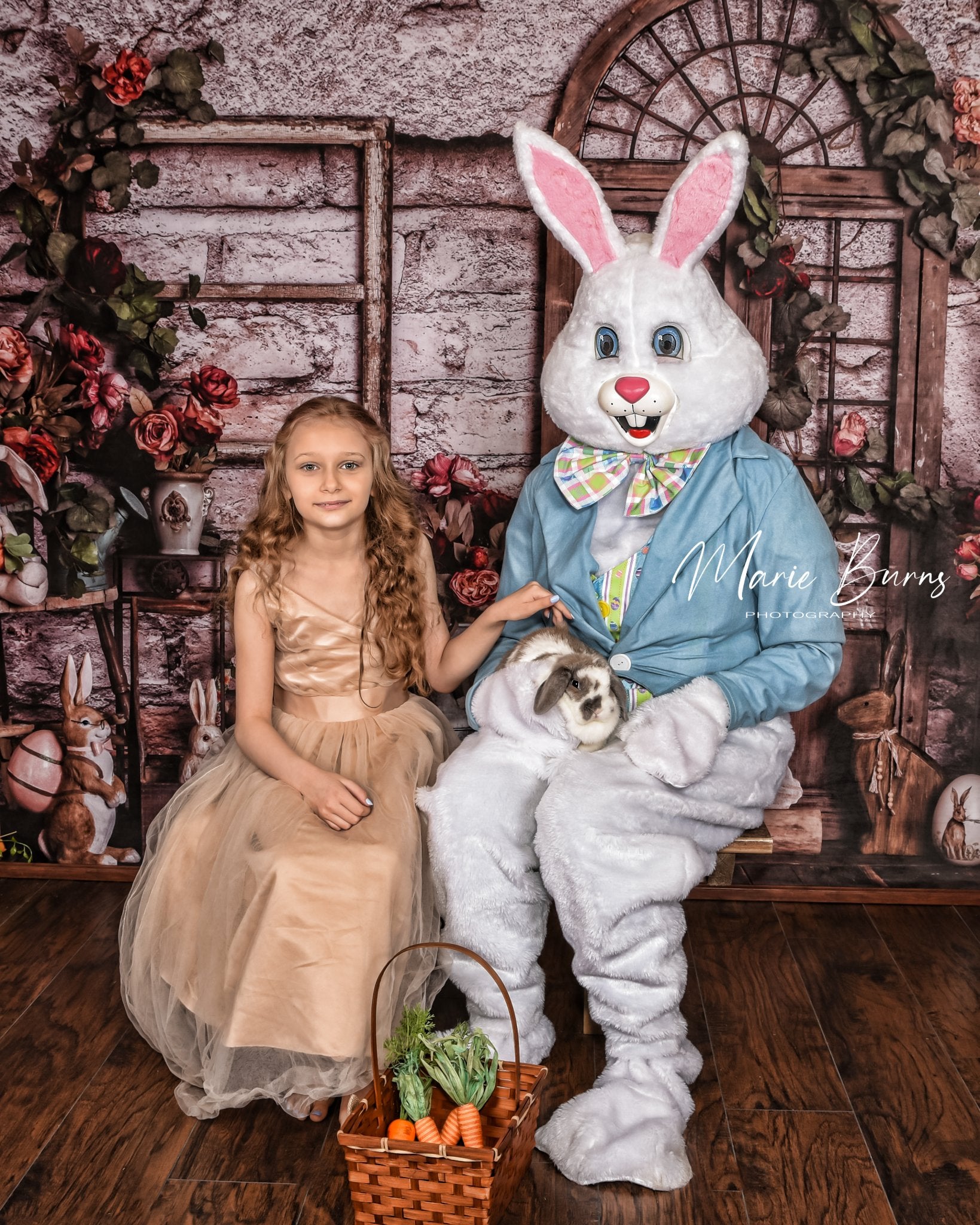 Kate Spring Easter Bunny Red Flowers Backdrop Designed by Rose Abbas - Kate Backdrop