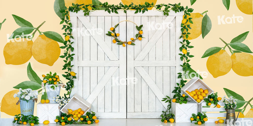Kate Summer Lemon Backdrop White Barn Door for Photography