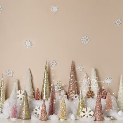 Kate Winter Wonderland Trees Backdrop New Year Pink Gold for Photography