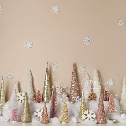 Kate Winter Wonderland Trees Backdrop New Year Pink Gold for Photography