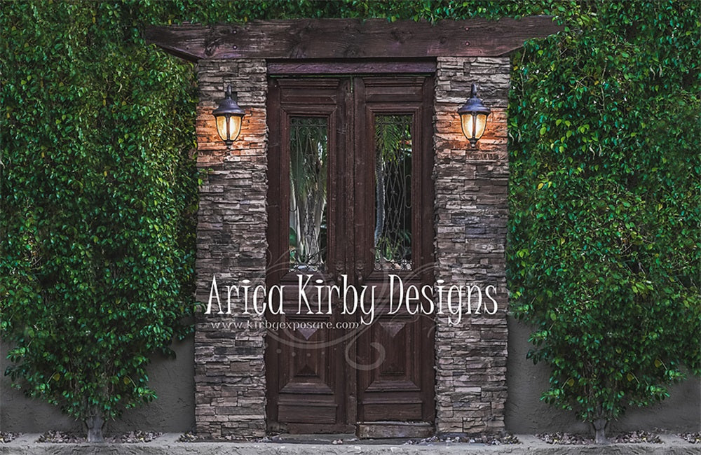 Kate Wood Door Brick Backdrop Green Plants designed by Arica Kirby