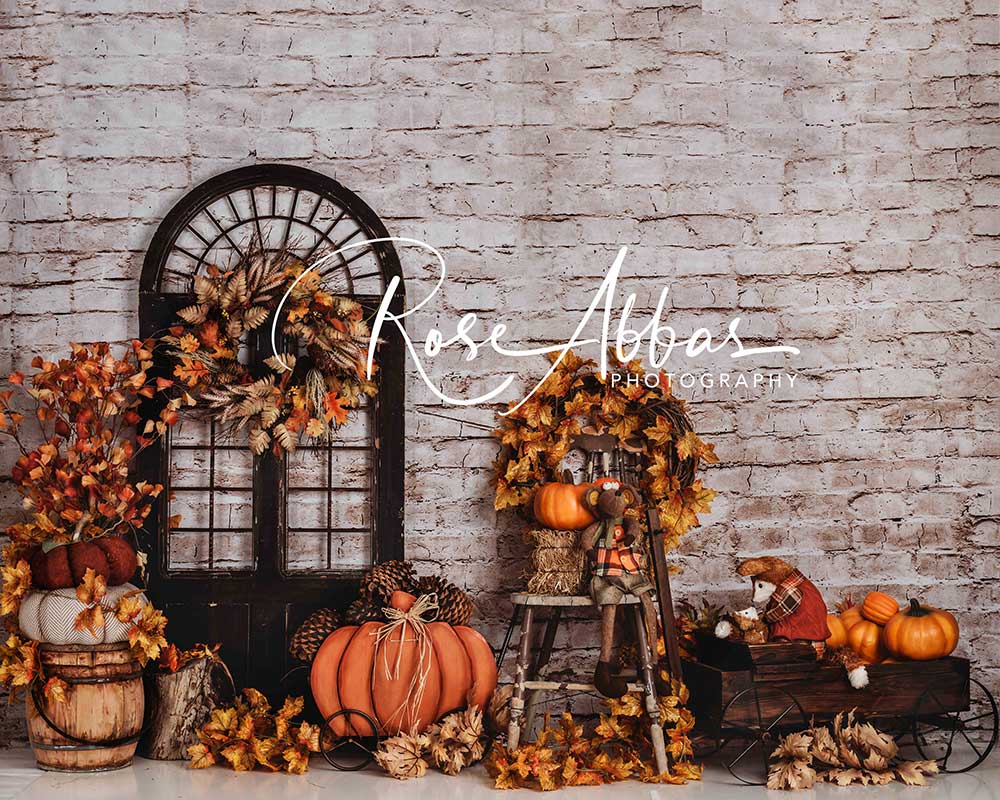 Kate Autumn Pumpkin Backdrop Door Brick Wall Designed By Rose Abbas - Kate Backdrop