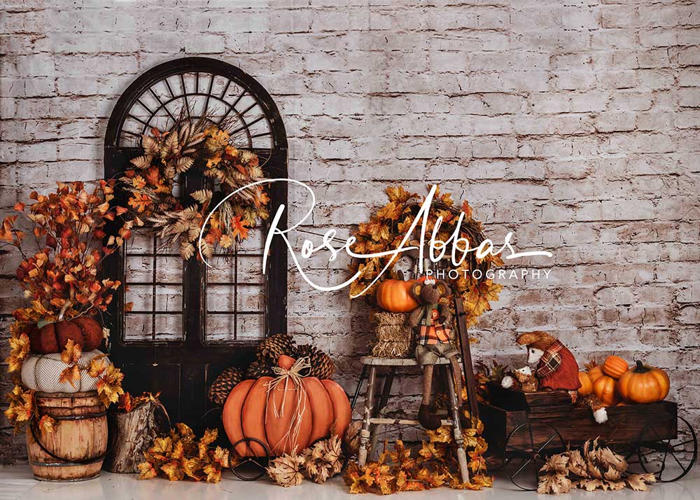 Kate Autumn Pumpkin Backdrop Door Brick Wall Designed By Rose Abbas - Kate Backdrop