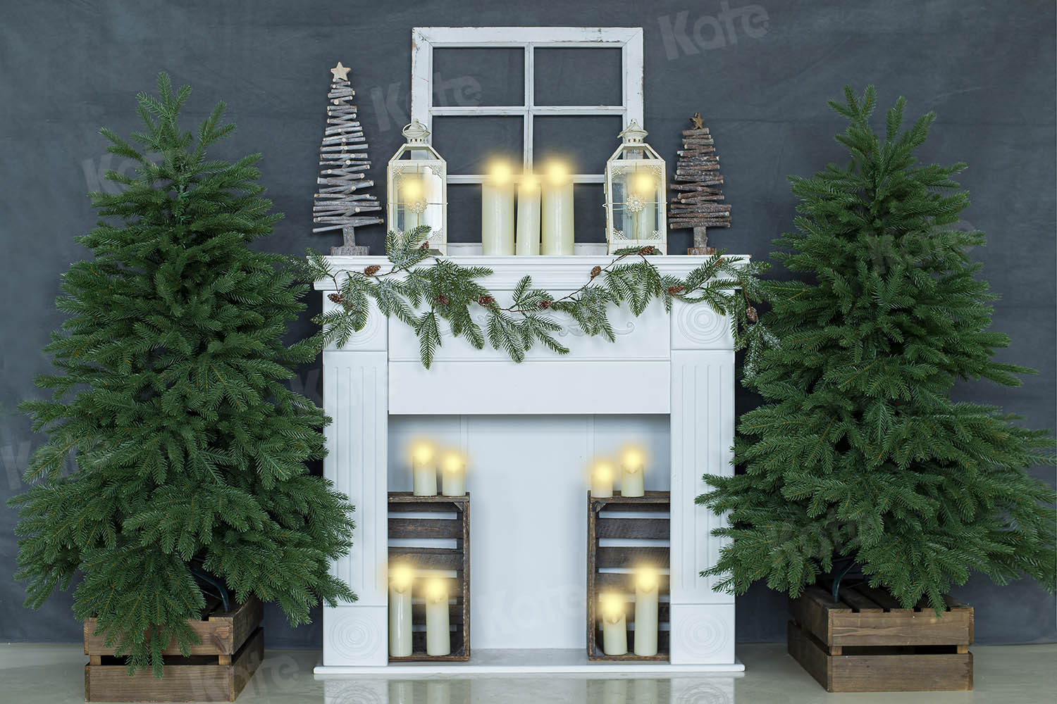 Kate Christmas Candle Gray House Backdrop Designed by Emetselch - Kate Backdrop