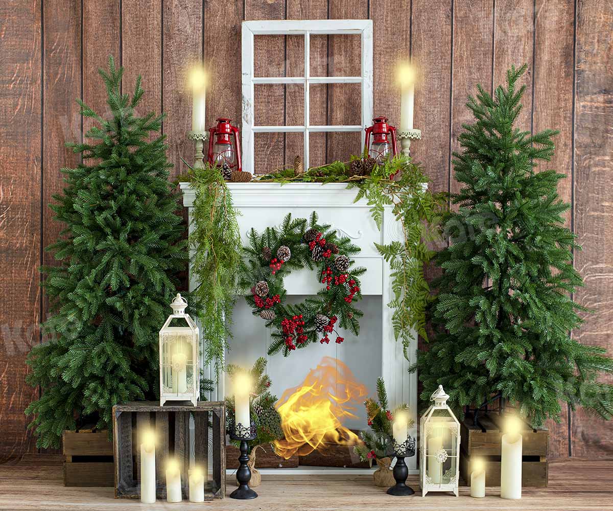 Kate Christmas Candle Fireplace Wood House Backdrop Designed by Emetselch - Kate Backdrop