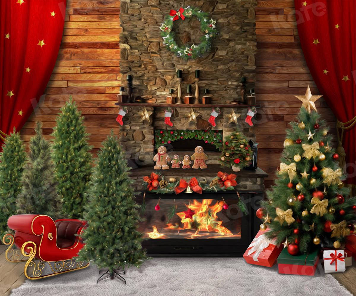 Kate Christmas Tree Fireplace Backdrop for Photography - Kate Backdrop