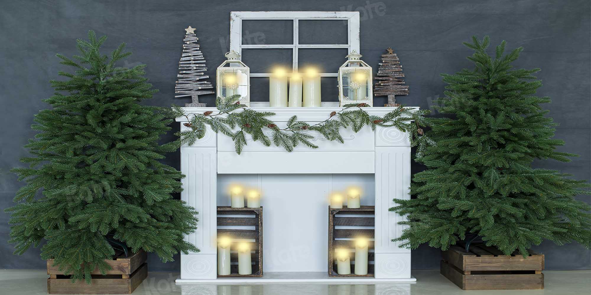 Kate Christmas Candle Gray House Backdrop Designed by Emetselch - Kate Backdrop