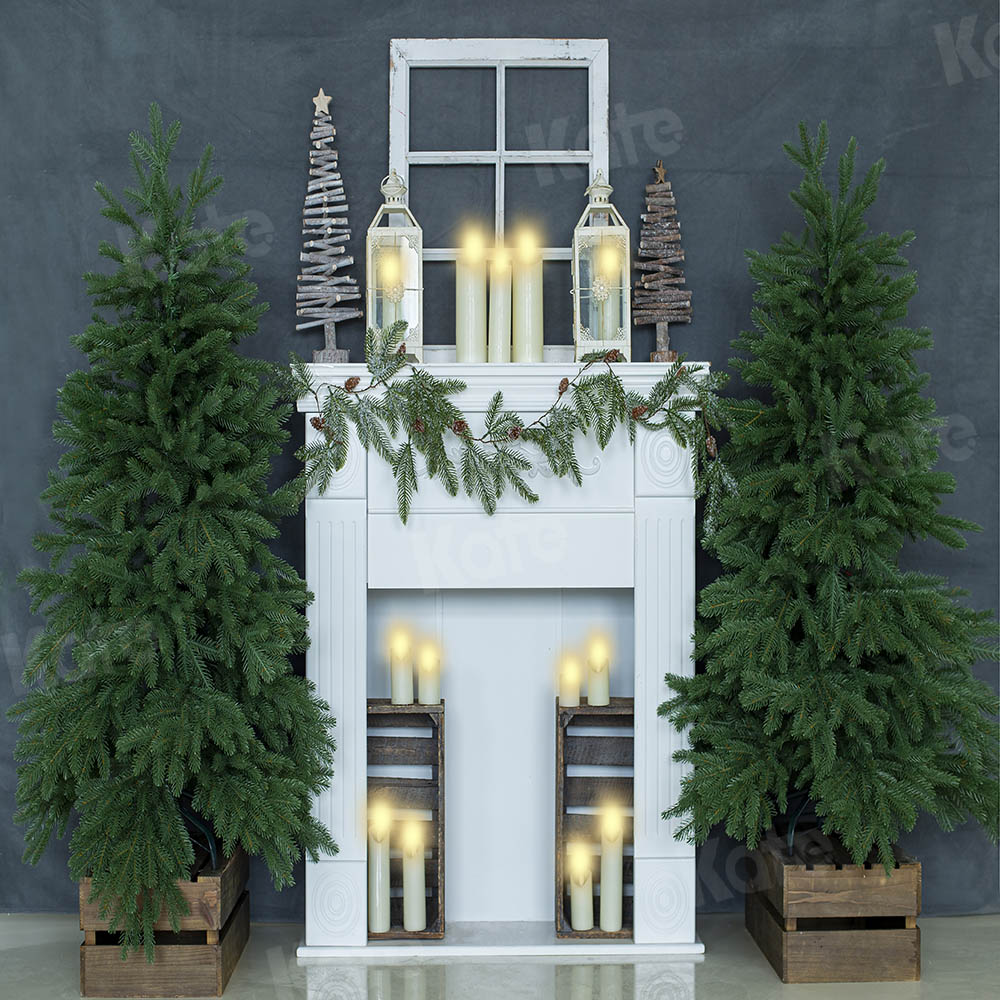 Kate Christmas Candle Gray House Backdrop Designed by Emetselch - Kate Backdrop