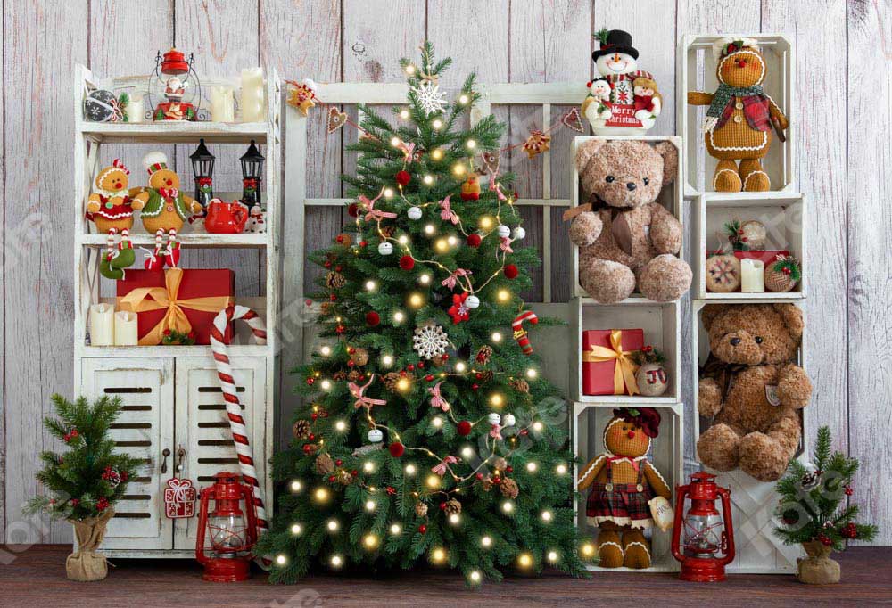 Kate Christmas Gift Shelf Teddy Bear Backdrop Designed by Emetselch - Kate Backdrop