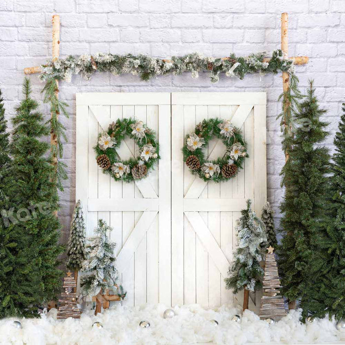 Kate Christmas Tree Backdrop White Barn Door for Photography