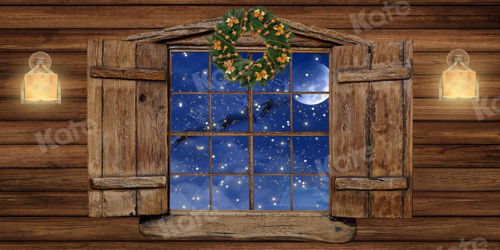 Kate Christmas Window Scene Backdrop Wooden House Designed by Chain Photography - Kate Backdrop