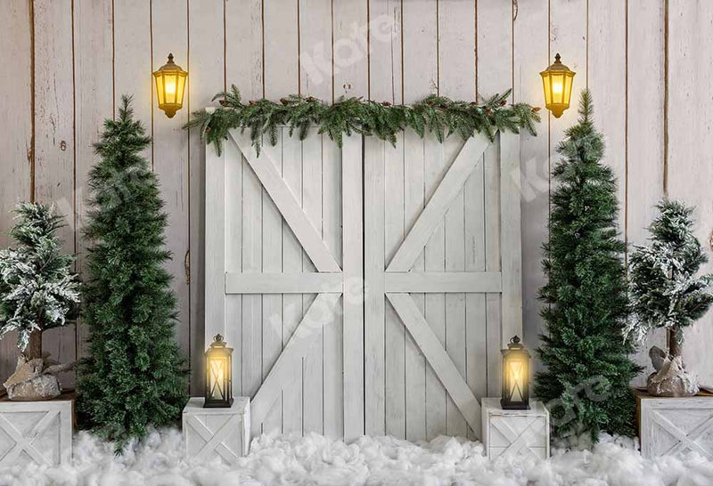 Kate Christmas Wood Grain Backdrop Winter Barn Door for Photography