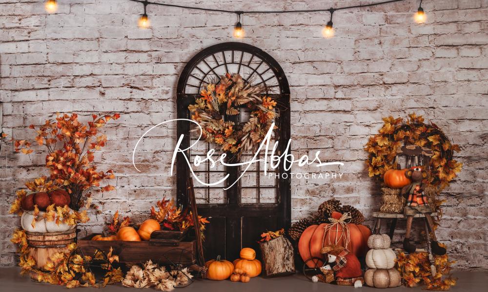 Kate Fall Door Pumpkin Backdrop leaves Lamp Designed By Rose Abbas - Kate Backdrop