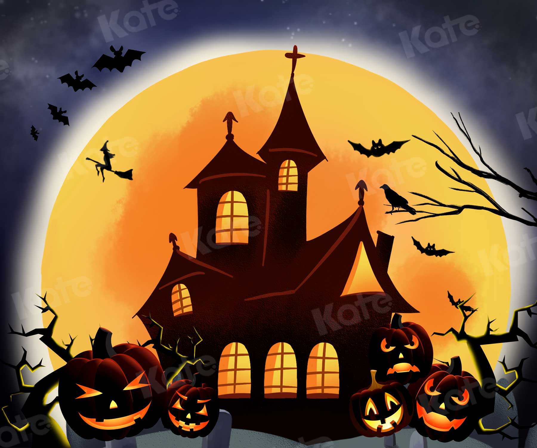 Kate Halloween Backdrop Pumpkins Witch House Designed by Chain Photography - Kate Backdrop