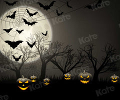 Kate Halloween Moon Gloomy Woods with Bats And Pumpkin Backdrop for Ph