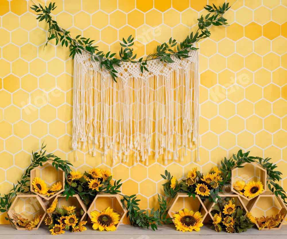 Kate Honeycomb Backdrop Yellow Boho Cake Smash Designed by Emetselch - Kate Backdrop